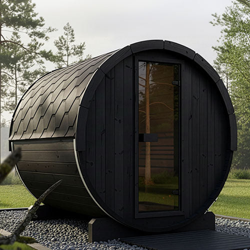 SaunaLife ERGO E8B Outdoor Barrel Sauna Kit | 6 Person Sauna - DIY, Paint Included
