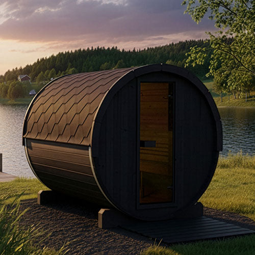 SaunaLife ERGO E8B Outdoor Barrel Sauna Kit | 6 Person Sauna - DIY, Paint Included