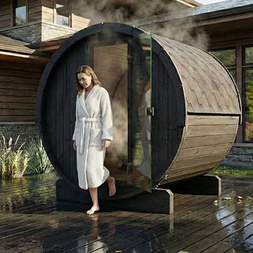 SaunaLife ERGO E7B Outdoor Barrel Sauna Kit | 4 Person Sauna - DIY, Paint Included