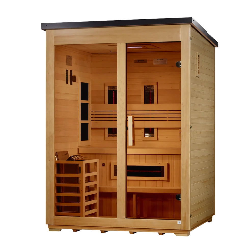 Golden Designs Carinthia 3 Person Hybrid PureTech Full Spectrum IR or Traditional Stove Outdoor Sauna -  Flat Roof