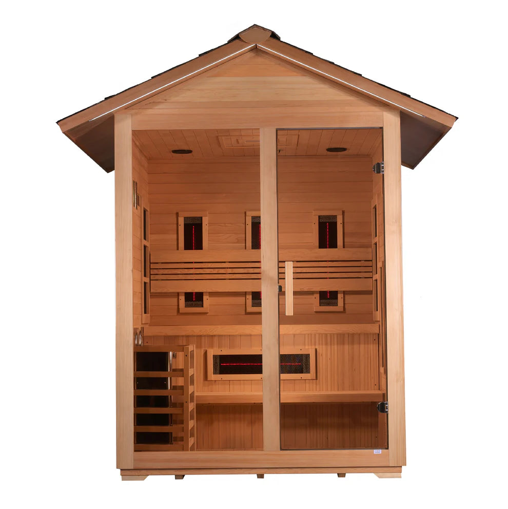 Golden Designs Carinthia 3-Person Full Spectrum PureTech™ Outdoor Hybrid Sauna in Canadian Hemlock Wood