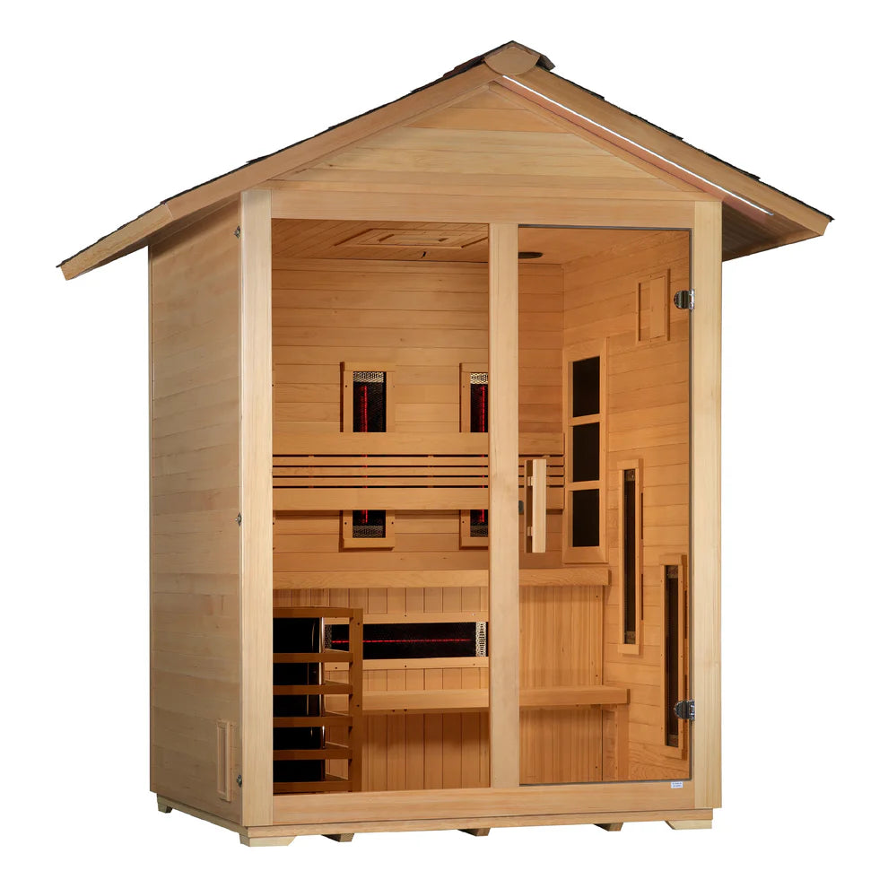 Golden Designs Carinthia 3-Person Full Spectrum PureTech™ Outdoor Hybrid Sauna in Canadian Hemlock Wood