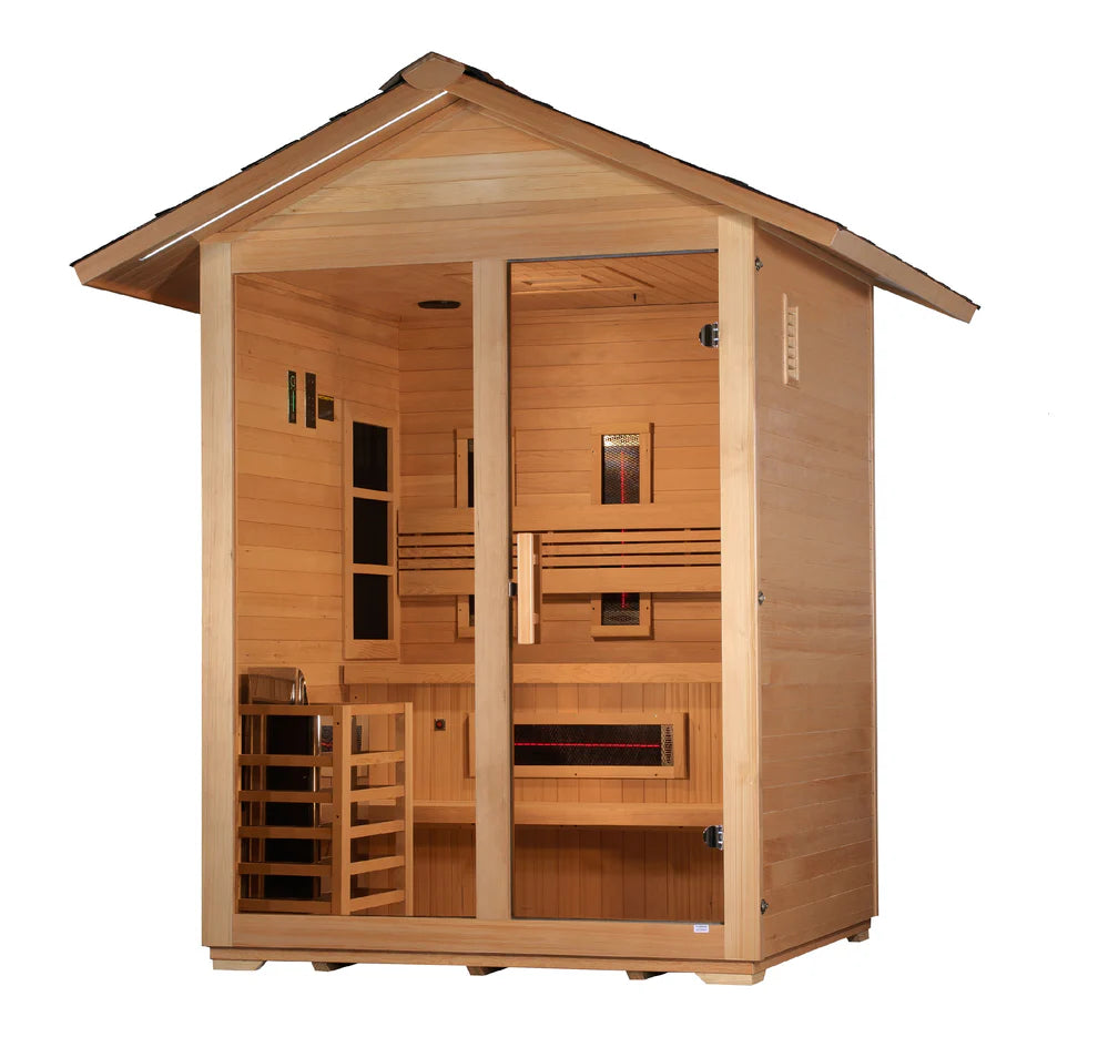 Golden Designs Carinthia 3-Person Full Spectrum PureTech™ Outdoor Hybrid Sauna in Canadian Hemlock Wood
