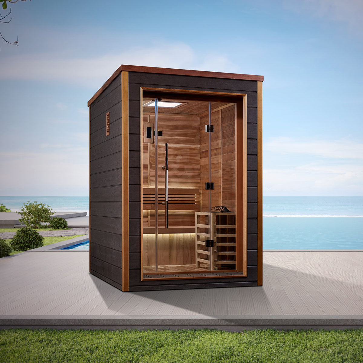 Golden Designs Narvik 2 Person Outdoor Traditional Sauna - Canadian Red Cedar Interior