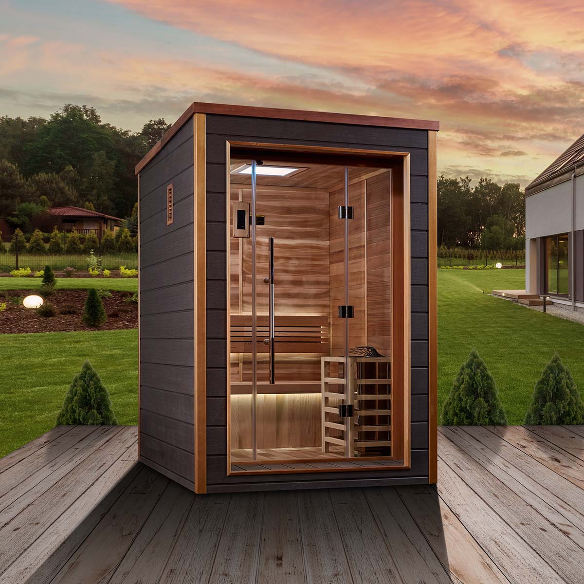 Golden Designs Narvik 2 Person Outdoor Traditional Sauna - Canadian Red Cedar Interior