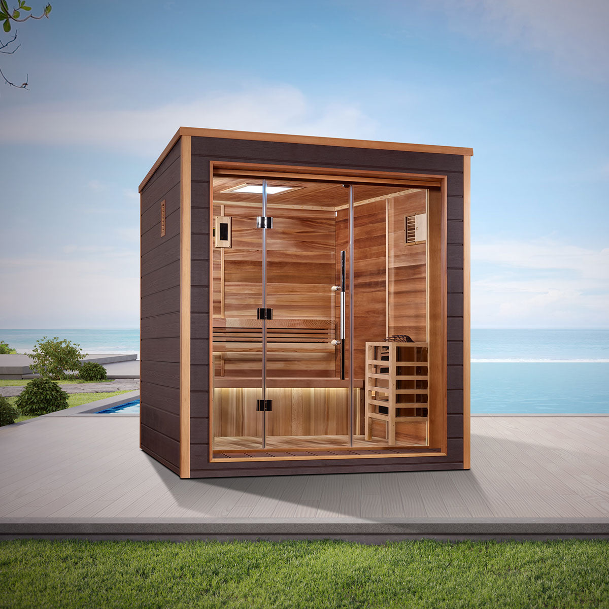 Golden Designs Drammen 3 Person Outdoor Traditional Sauna - Canadian Red Cedar Interior