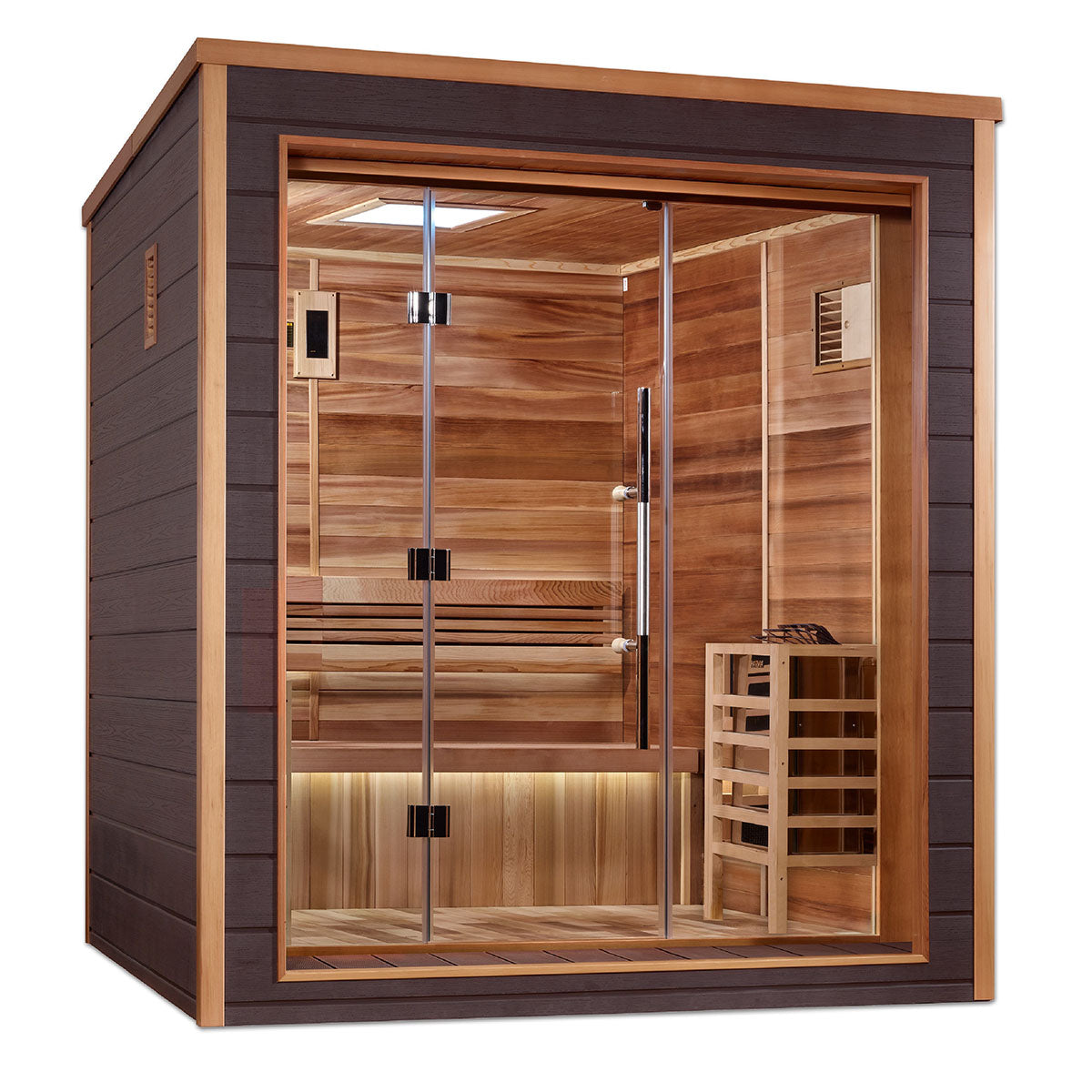 Golden Designs Drammen 3 Person Outdoor Traditional Sauna - Canadian Red Cedar Interior