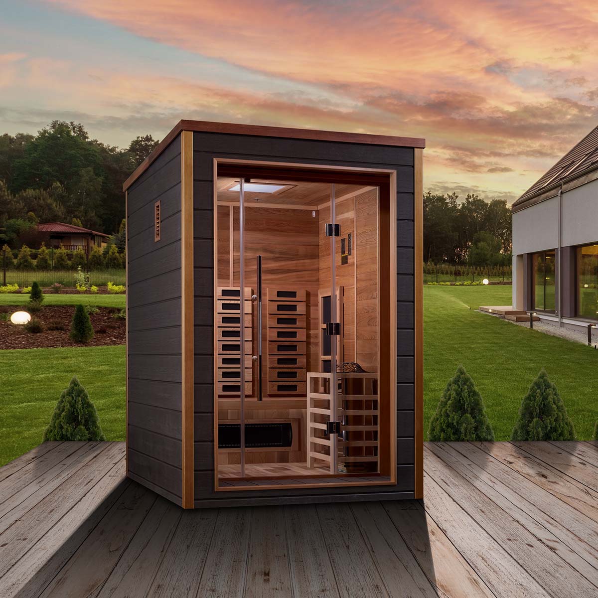 Golden Designs Nora 2-Person Full Spectrum Hybrid Sauna in Red Cedar Wood Interior