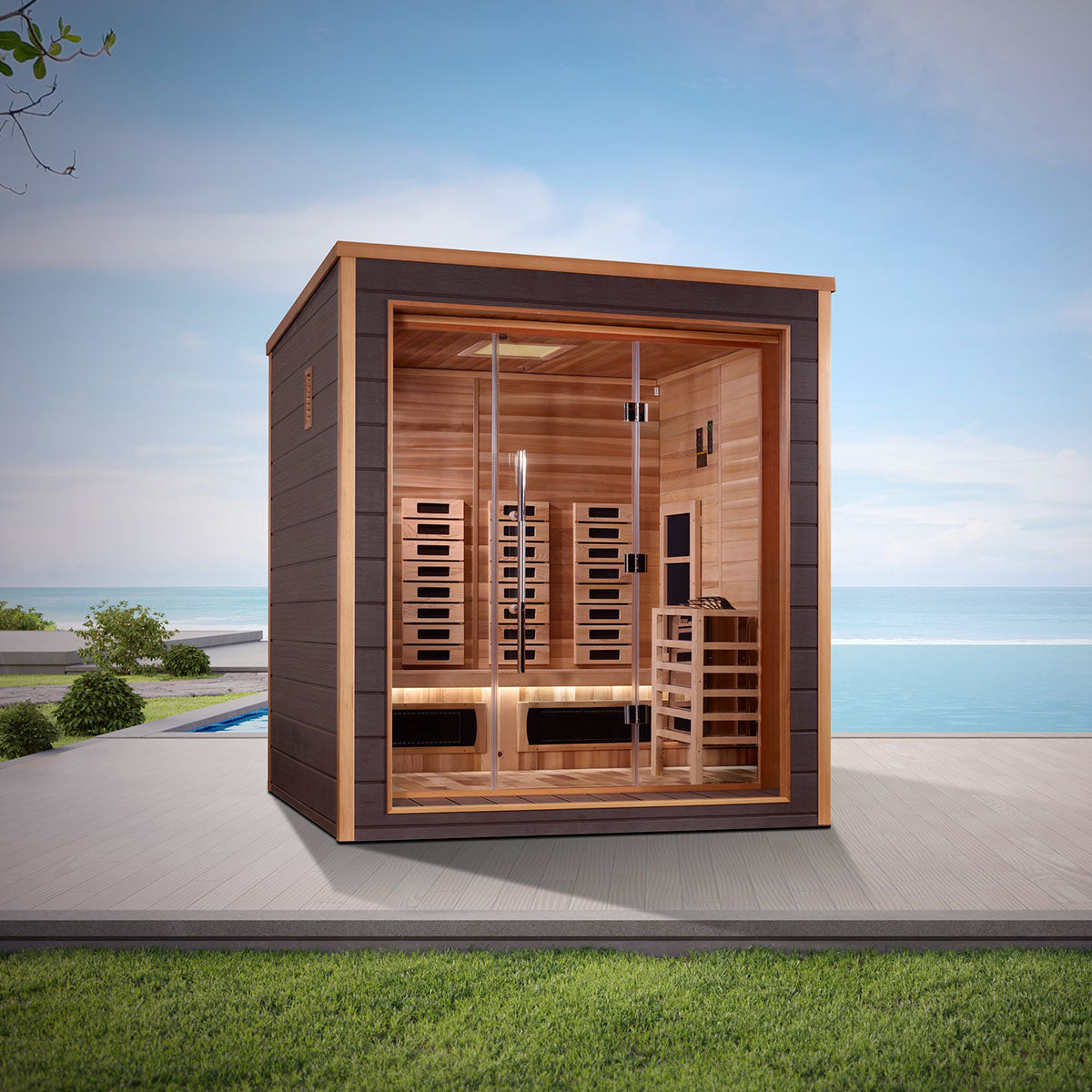 Golden Designs Visby 3-Person Full Spectrum Indoor-Outdoor Hybrid Sauna