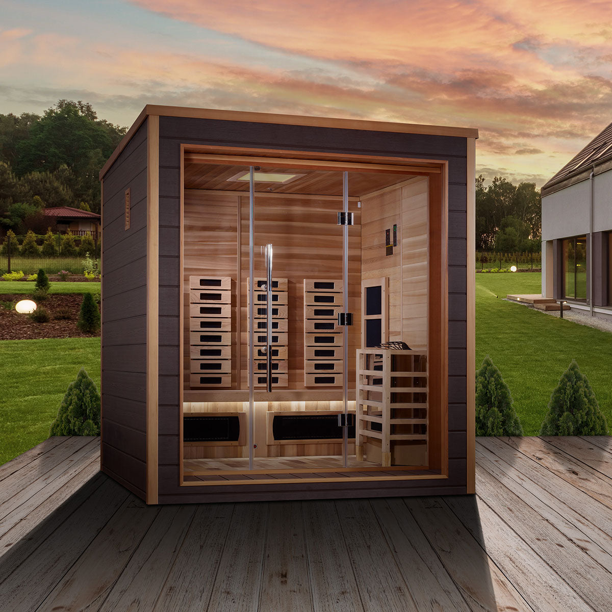 Golden Designs Visby 3-Person Full Spectrum Indoor-Outdoor Hybrid Sauna