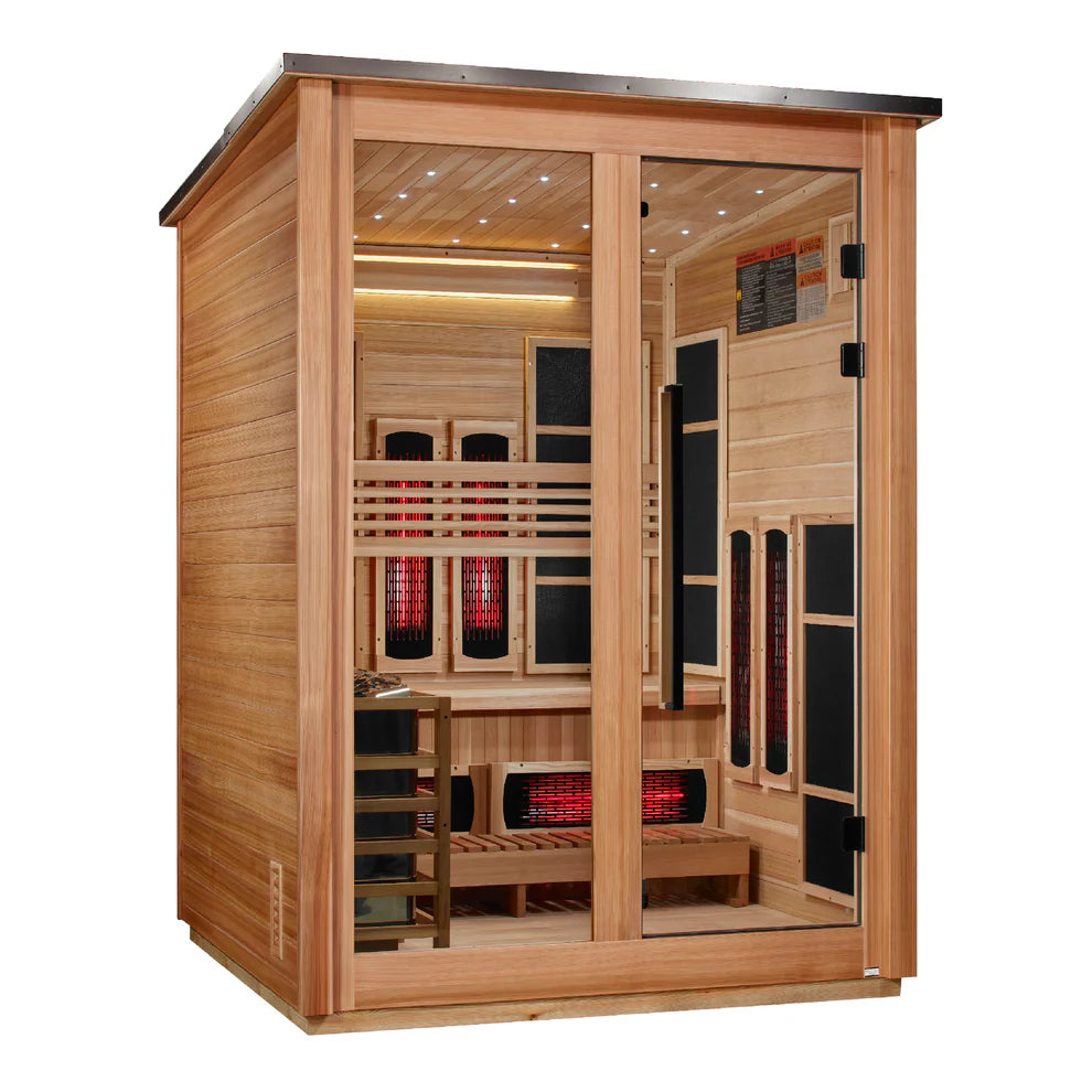 Golden Designs Loviisa 3 Person Hybrid Outdoor Sauna - Canadian Red Cedar Interior, Pacific Cedar Finish