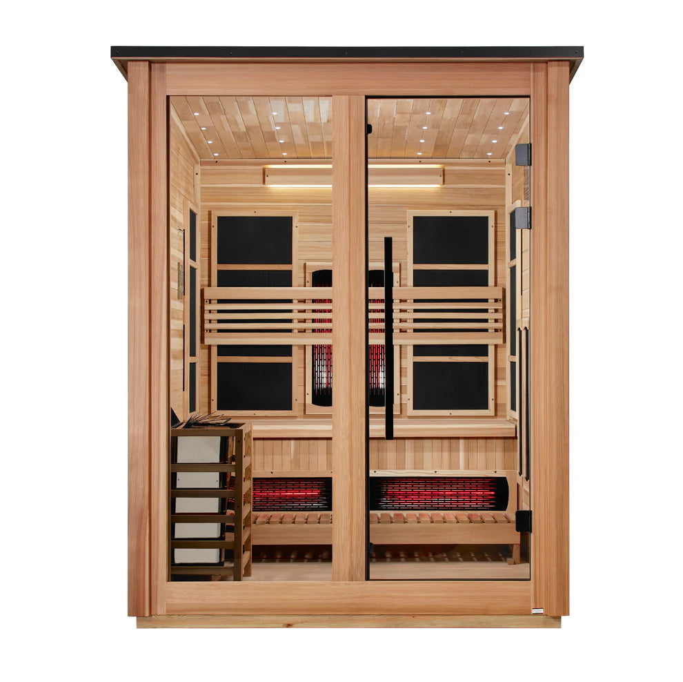 Golden Designs Loviisa 3 Person Hybrid Outdoor Sauna - Canadian Red Cedar Interior, Pacific Cedar Finish