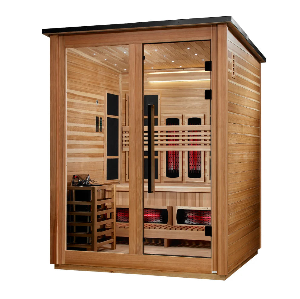 Golden Designs Loviisa 3 Person Hybrid Outdoor Sauna - Canadian Red Cedar Interior, Pacific Cedar Finish