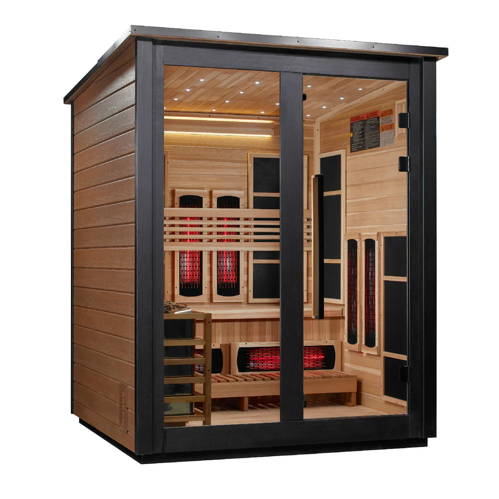 Golden Designs Loviisa 3 Person Hybrid Outdoor Sauna - Canadian Red Cedar Interior, 2 Tone Finish