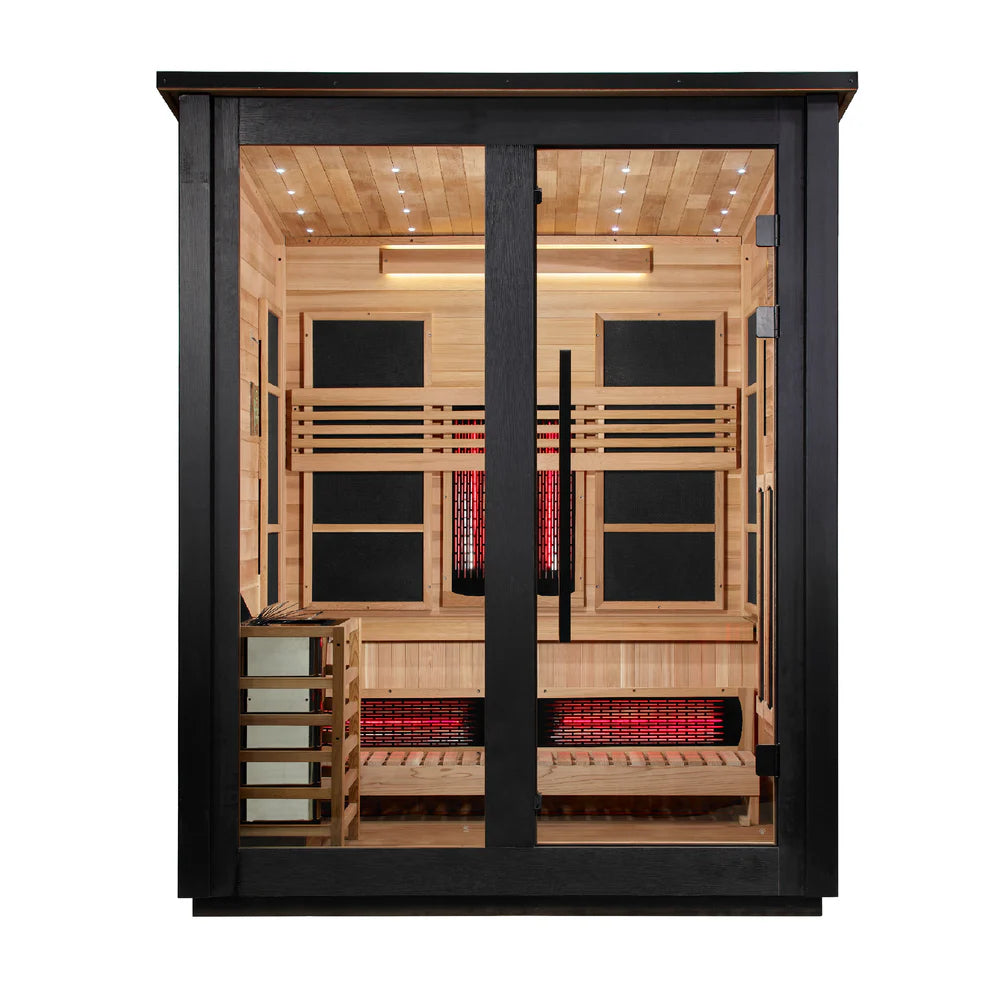 Golden Designs Loviisa 3 Person Hybrid Outdoor Sauna - Canadian Red Cedar Interior, 2 Tone Finish