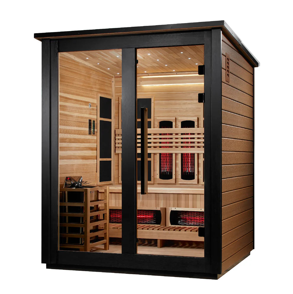 Golden Designs Loviisa 3 Person Hybrid Outdoor Sauna - Canadian Red Cedar Interior, 2 Tone Finish