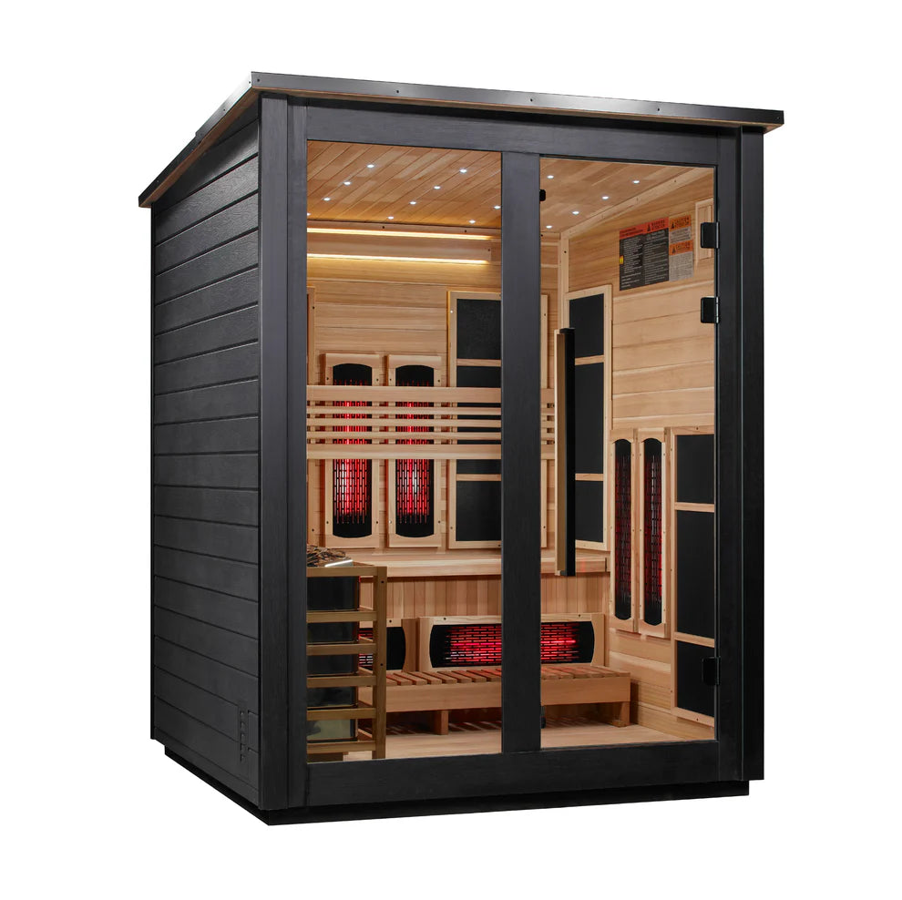 Golden Designs Loviisa 3 Person Hybrid Outdoor Sauna - Canadian Red Cedar Interior, Black Finish