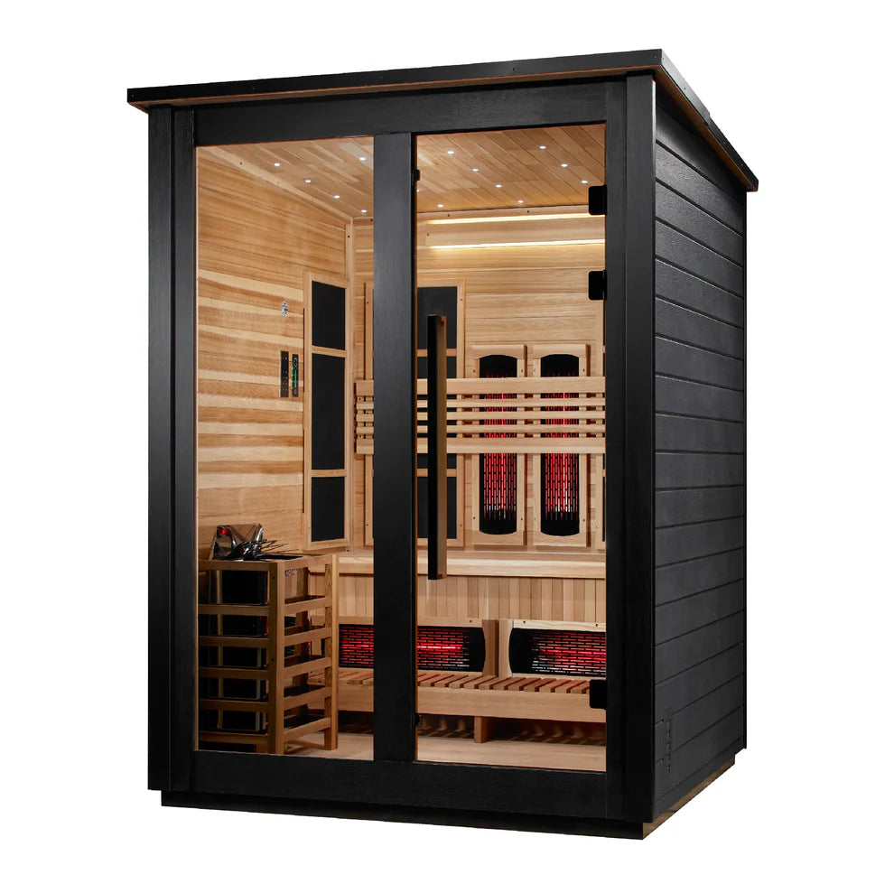 Golden Designs Loviisa 3 Person Hybrid Outdoor Sauna - Canadian Red Cedar Interior, Black Finish