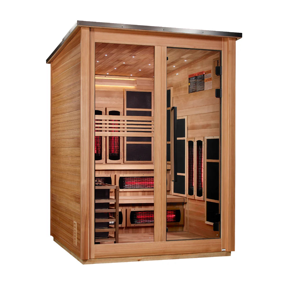 Golden Designs Kaskinen 6 Person Hybrid Outdoor Sauna - Canadian Red Cedar Interior, Pacific Cedar Finish