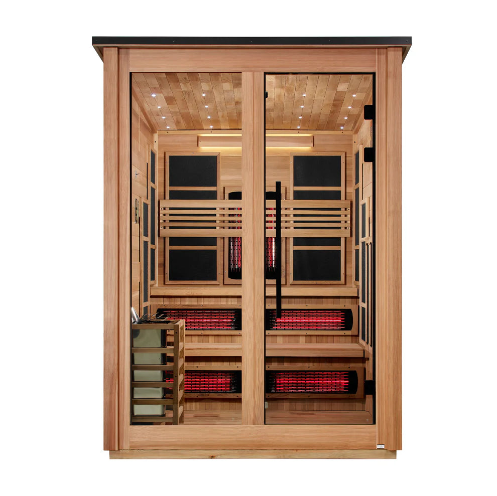 Golden Designs Kaskinen 6 Person Hybrid Outdoor Sauna - Canadian Red Cedar Interior, Pacific Cedar Finish