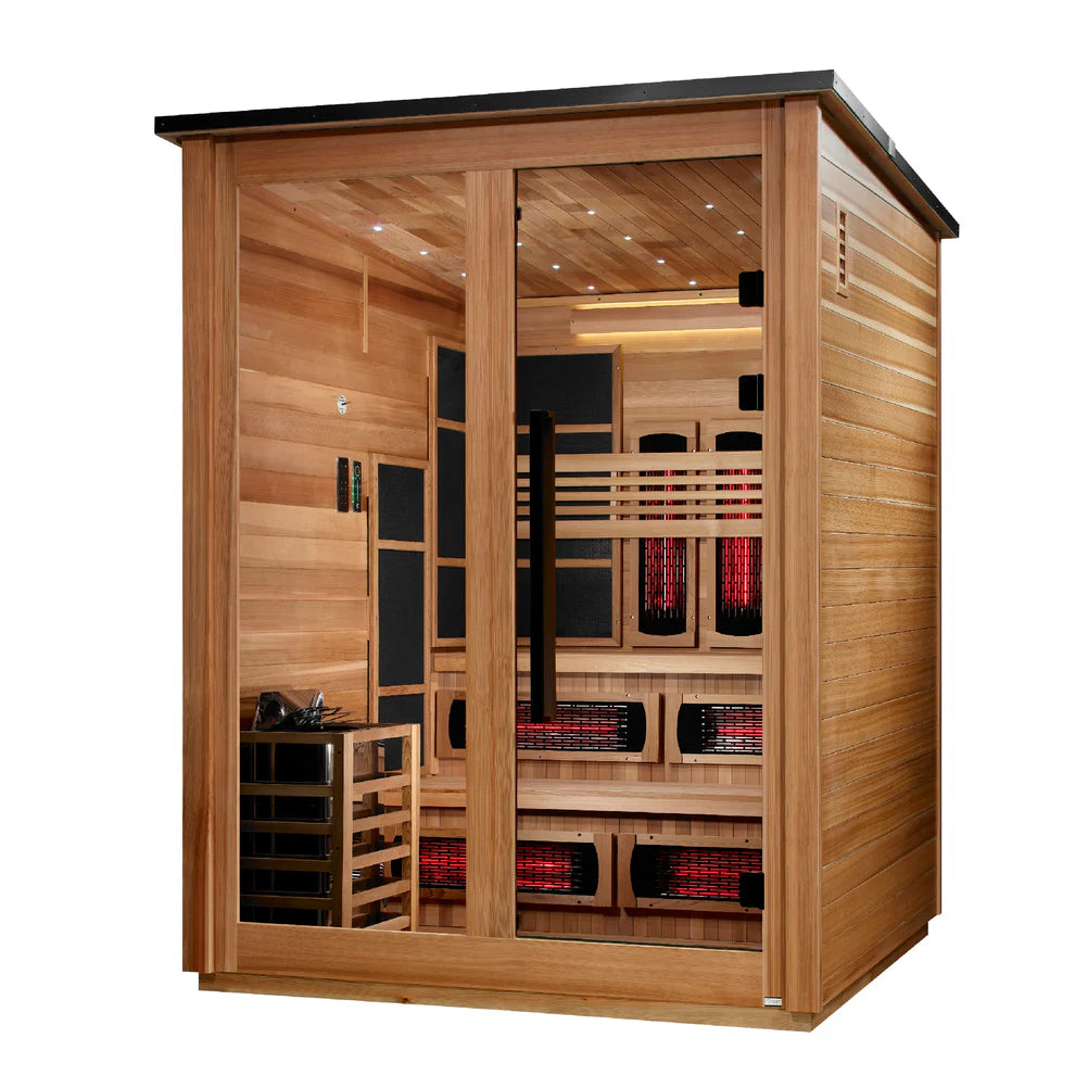 Golden Designs Kaskinen 6 Person Hybrid Outdoor Sauna - Canadian Red Cedar Interior, Pacific Cedar Finish