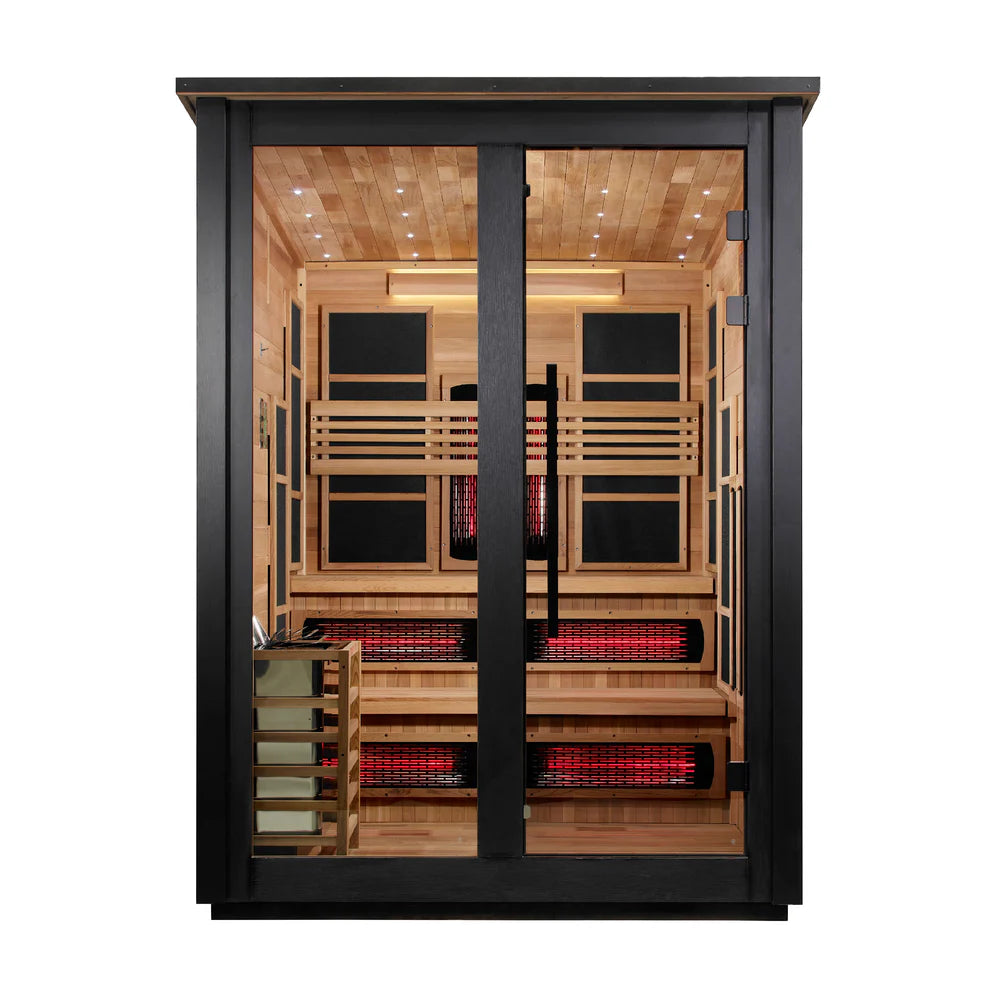 Golden Designs Kaskinen 6 Person HybridOutdoor Sauna - Canadian Red Cedar Interior, 2 Tone Finish
