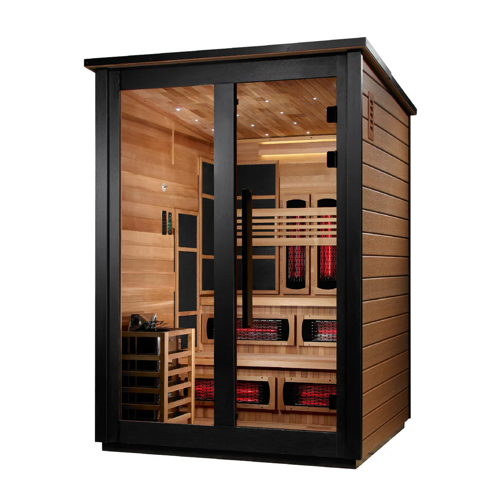 Golden Designs Kaskinen 6 Person HybridOutdoor Sauna - Canadian Red Cedar Interior, 2 Tone Finish