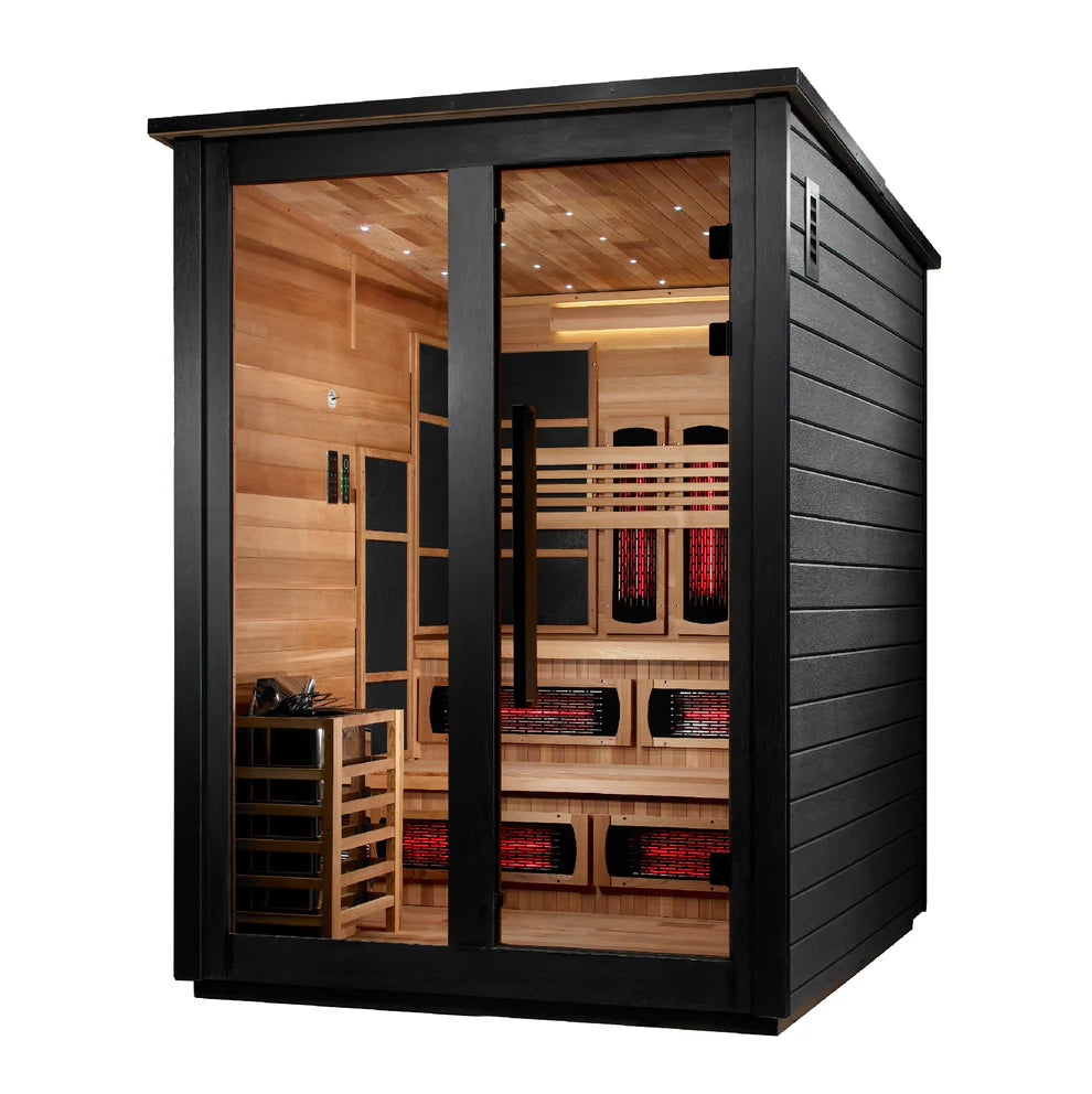Golden Designs Kaskinen 6 Person Hybrid Outdoor Sauna - Canadian Red Cedar Interior, Black Finish