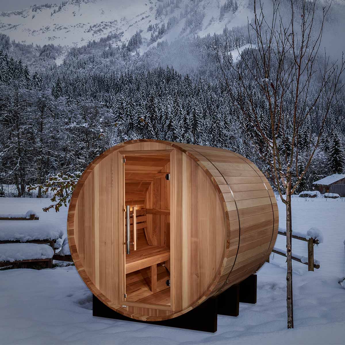 Golden Designs St. Moritz 2-Person Outdoor Barrel Steam Sauna -  Pacific Cedar