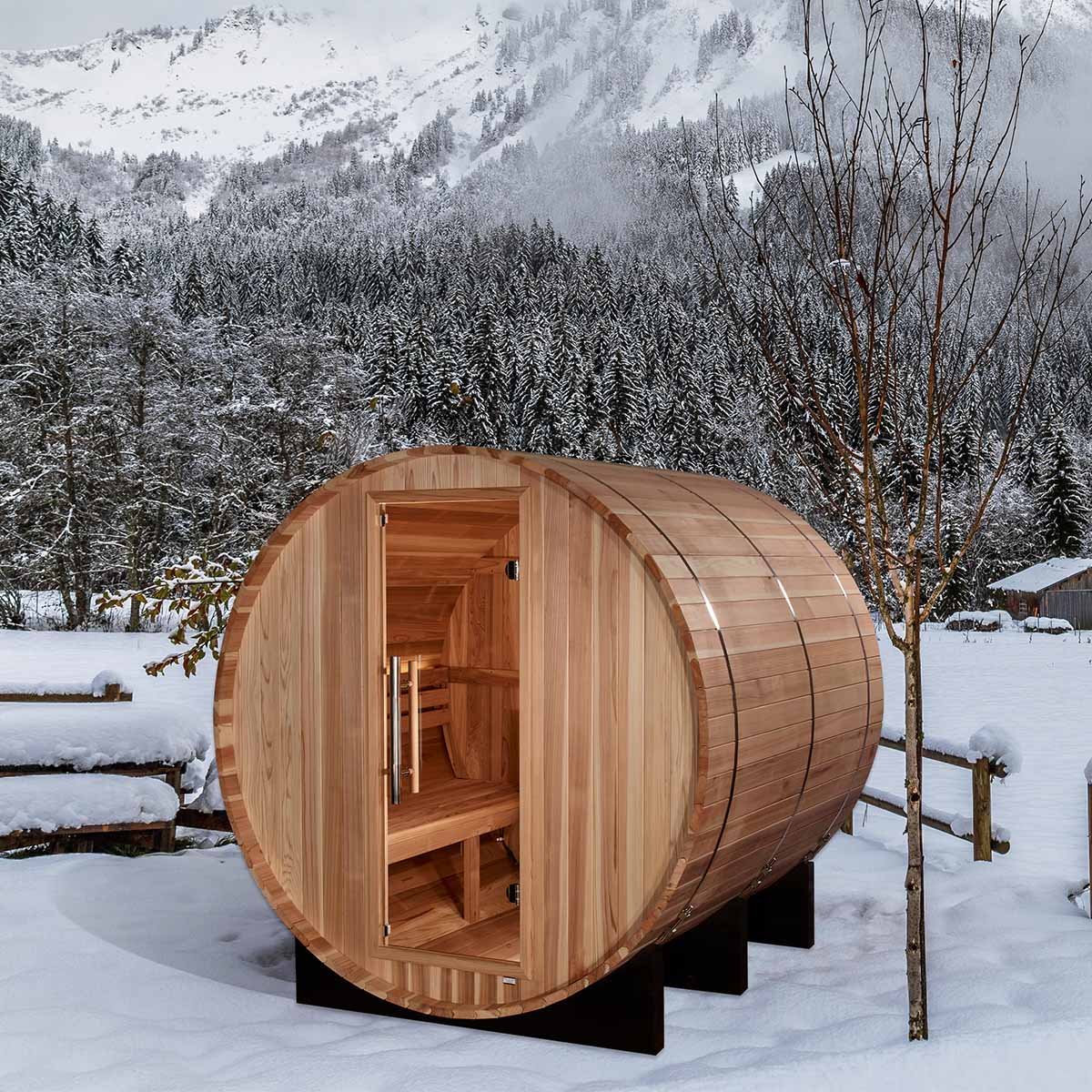 Golden Designs Arosa 4 Person Barrel Traditional Sauna -  Pacific Cedar
