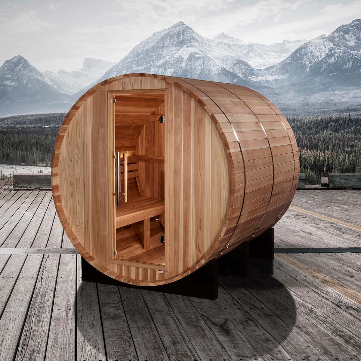 Golden Designs Arosa 4 Person Barrel Traditional Sauna -  Pacific Cedar
