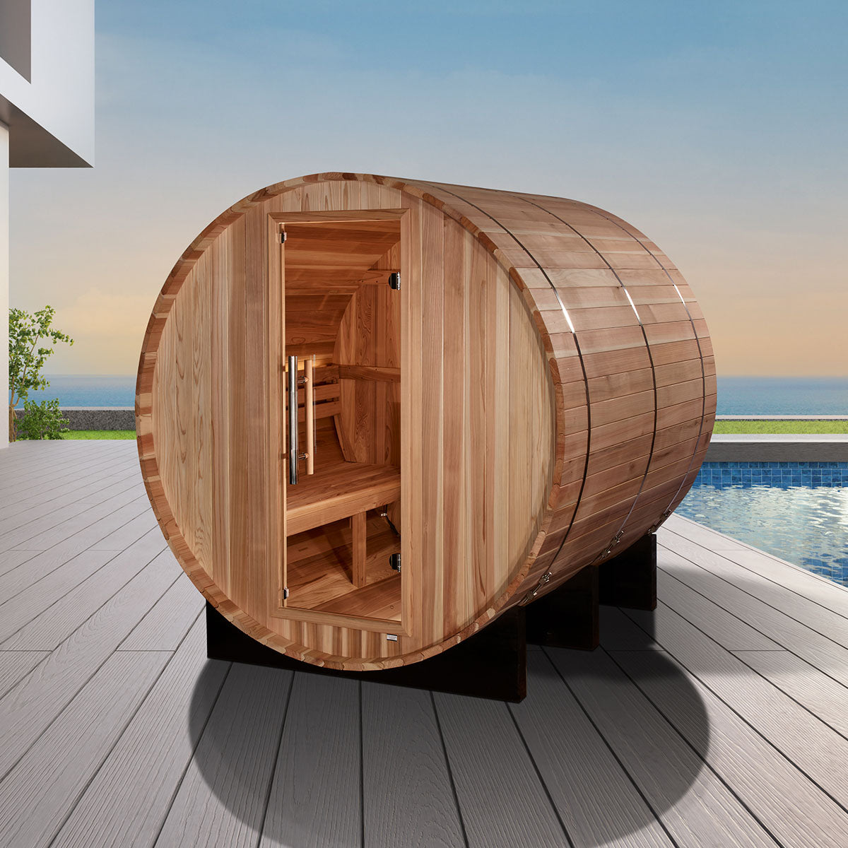 Golden Designs Arosa 4 Person Barrel Traditional Sauna -  Pacific Cedar
