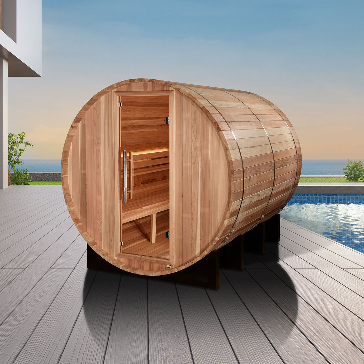 Golden Designs Klosters 6 Person Barrel Traditional Sauna -  Pacific Cedar