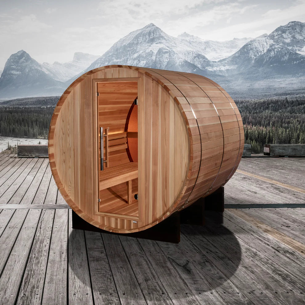 Golden Designs Zurich 4 Person Barrel with Bronze Privacy View - Traditional Sauna