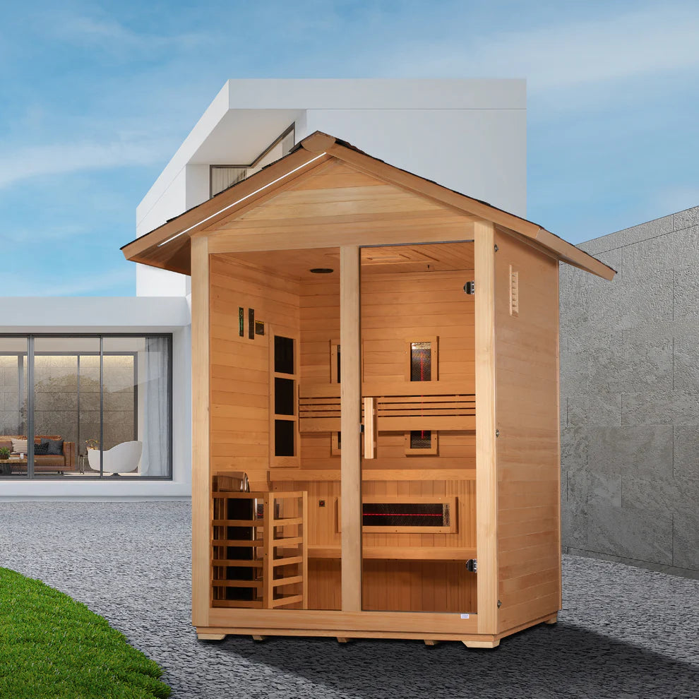 Golden Designs Carinthia 3-Person Full Spectrum PureTech™ Outdoor Hybrid Sauna in Canadian Hemlock Wood