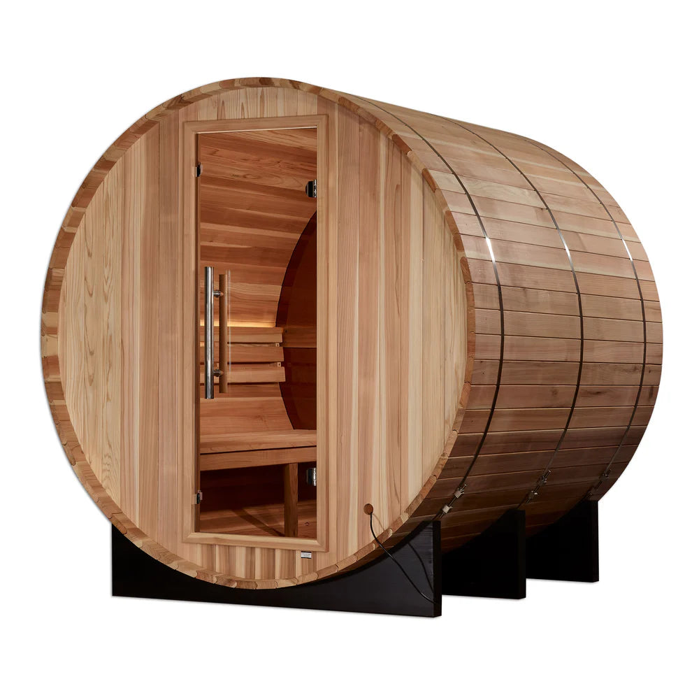 Golden Designs Zurich 4 Person Barrel with Bronze Privacy View - Traditional Sauna