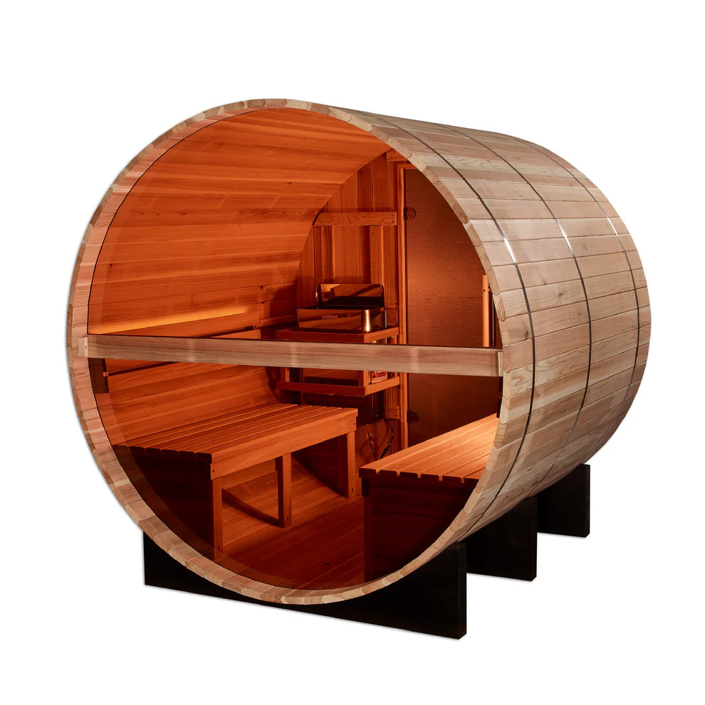 Golden Designs Zurich 4 Person Barrel with Bronze Privacy View - Traditional Sauna