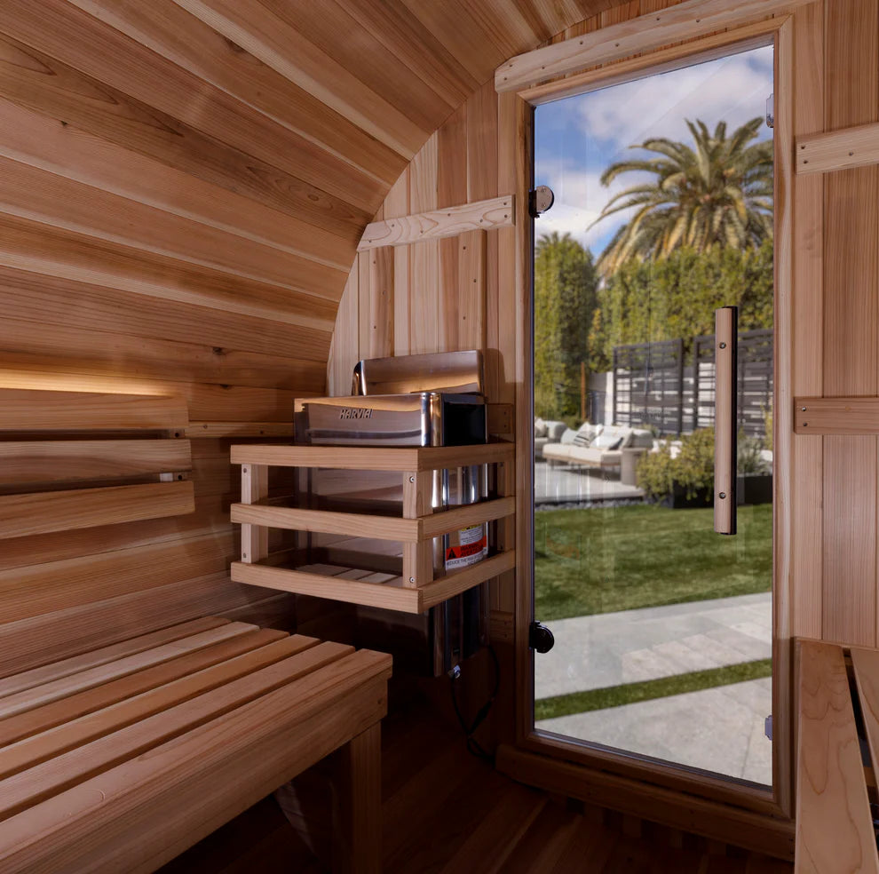 Golden Designs Zurich 4 Person Barrel with Bronze Privacy View - Traditional Sauna