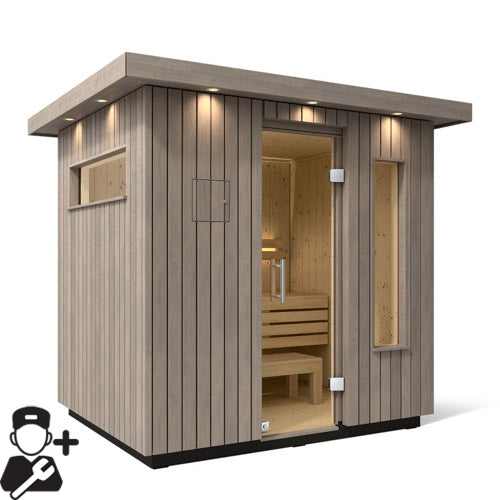 Kohler C2™ 3-Person Outdoor Sauna Kit – Weathered Grey Spruce