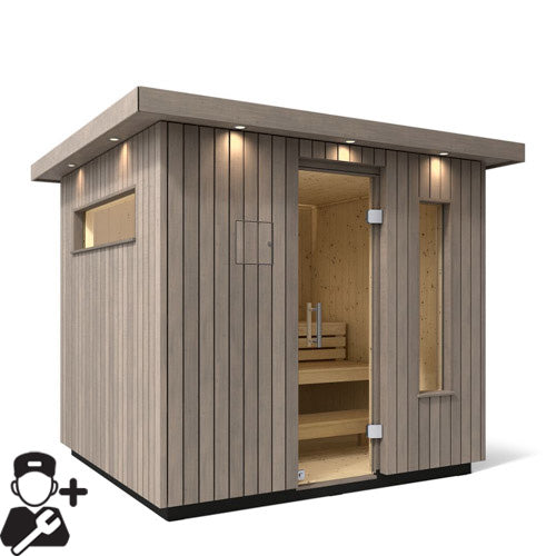 Kohler C2™  5-Person Outdoor Sauna Kit – Weathered Grey Spruce