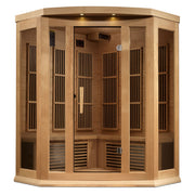 Golden Designs Maxxus 3-Person Corner Near Zero EMF FAR Infrared Sauna With Canadian Hemlock
