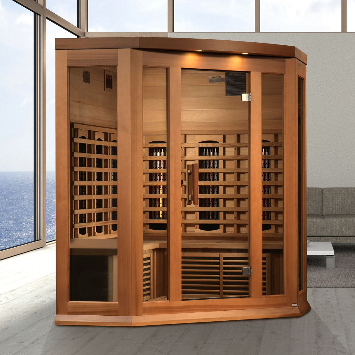 Golden Designs Maxxus 3-Person Corner Full Spectrum Near Zero EMF FAR Infrared Sauna With Canadian Red Cedar
