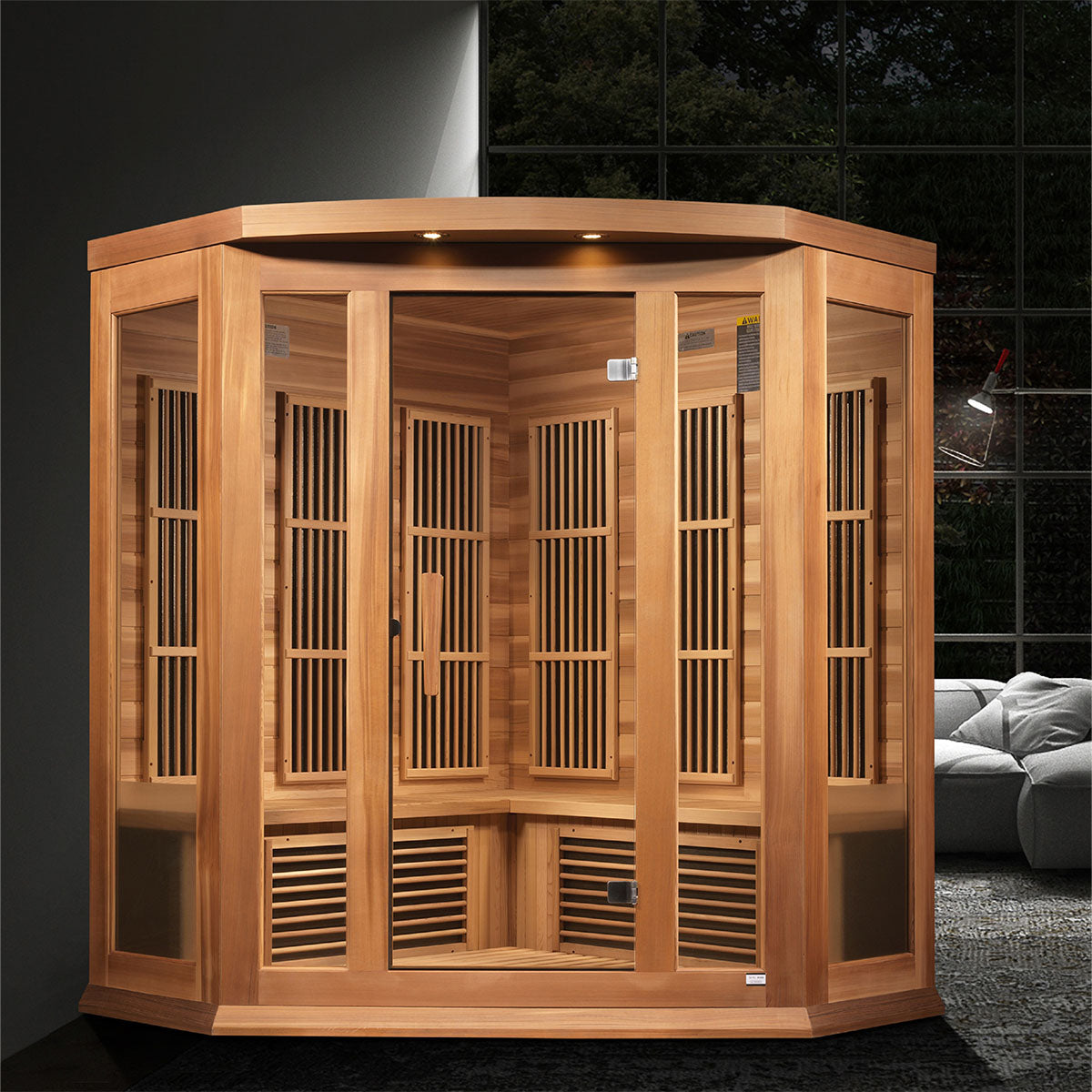 Golden Designs Maxxus Avignon 3-Person Corner Near Zero EMF FAR Infrared Sauna With Canadian Red Cedar