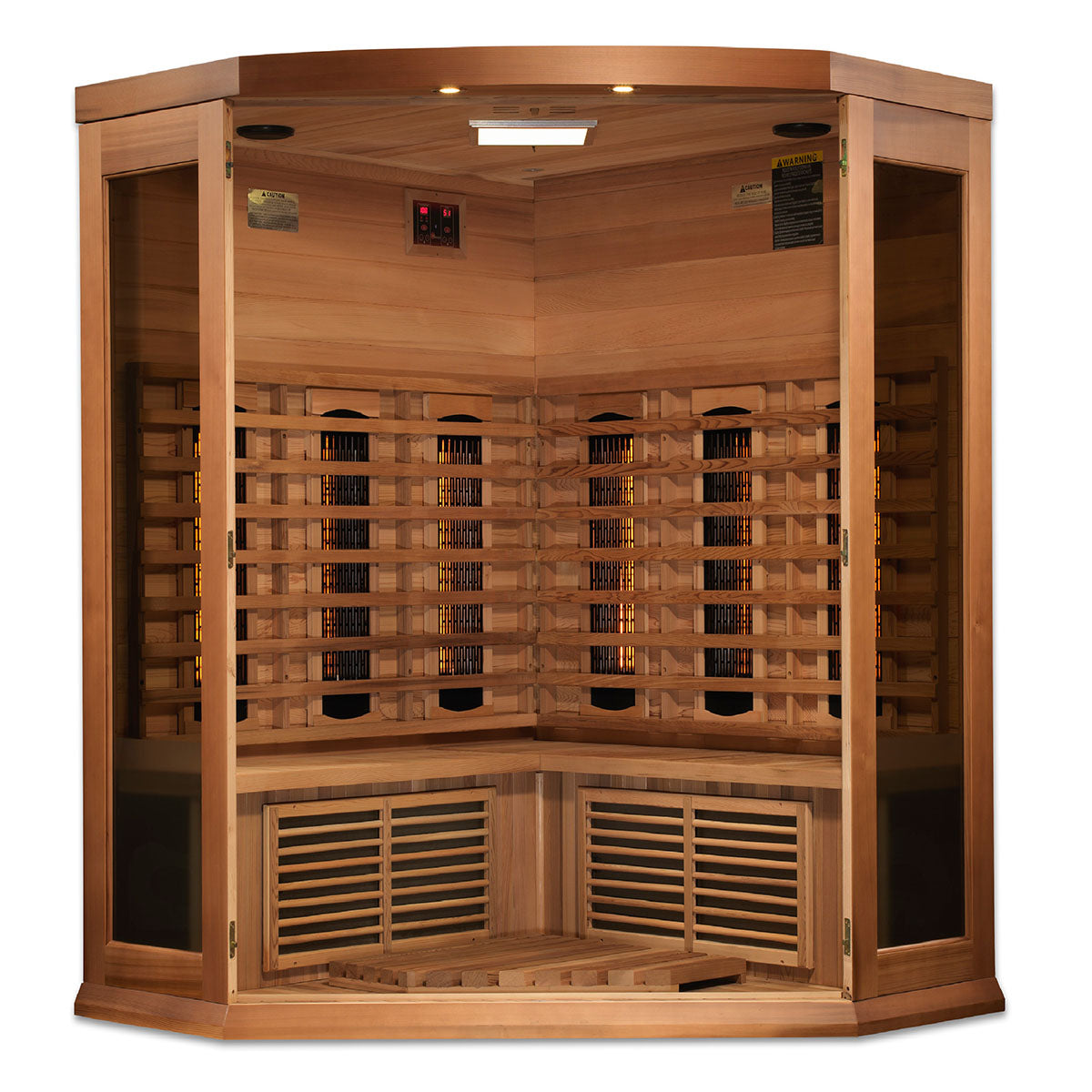 Golden Designs Maxxus 3-Person Corner Full Spectrum Near Zero EMF FAR Infrared Sauna With Canadian Red Cedar