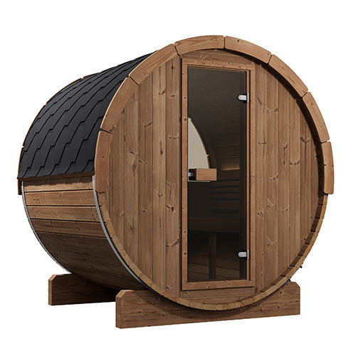 SaunaLife ERGO E7 Outdoor Barrel Sauna Kit | 4 Person Sauna
