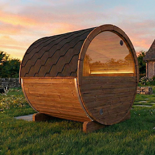 SaunaLife ERGO E7 Outdoor Barrel Sauna Kit | 4 Person Sauna