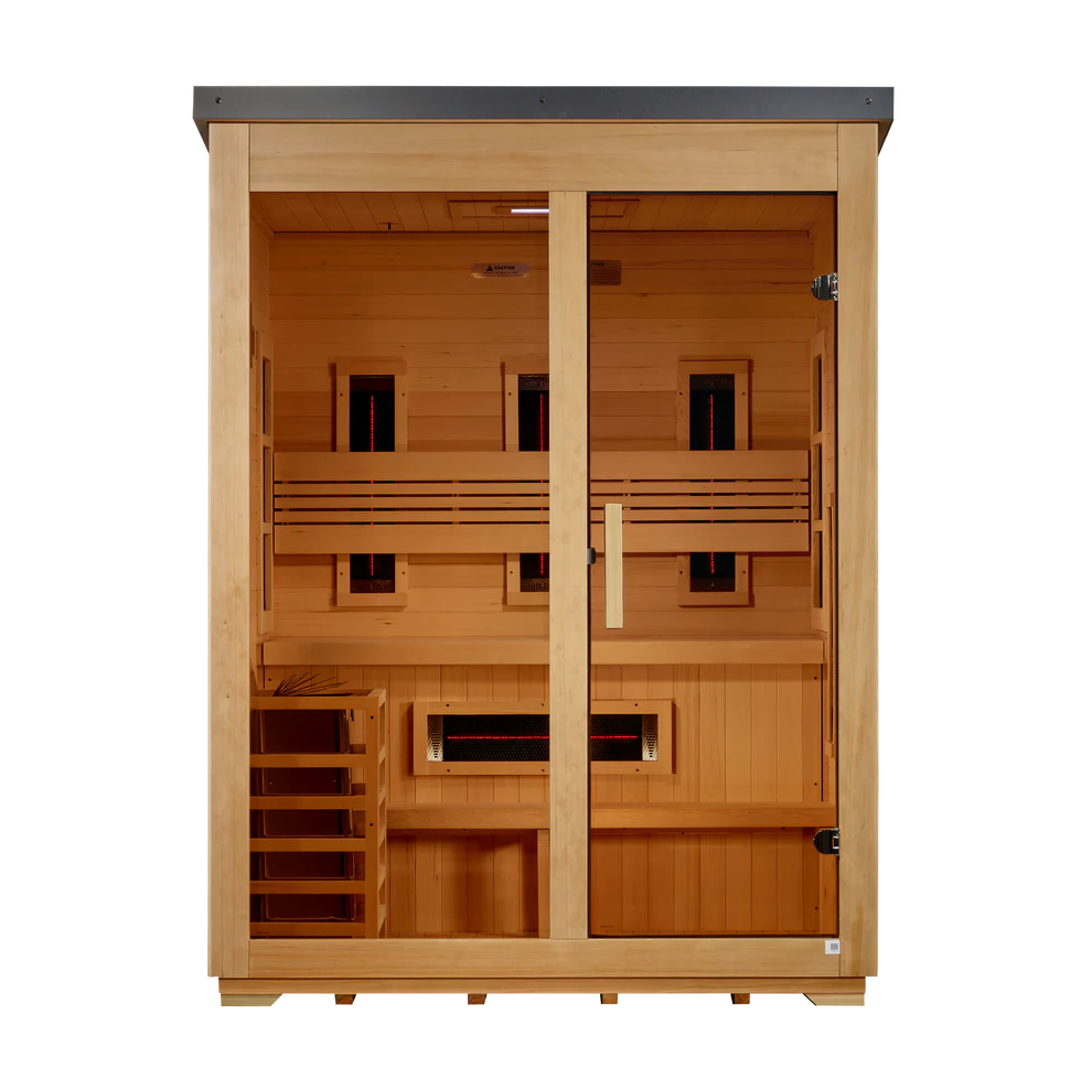 Golden Designs Carinthia 3 Person Hybrid PureTech Full Spectrum IR or Traditional Stove Outdoor Sauna -  Flat Roof