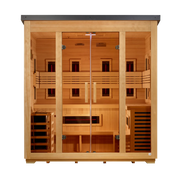 Golden Designs Gargellen 5 Person Hybrid PureTech Full Spectrum IR or Traditional Stove Outdoor Sauna - Flat Roof