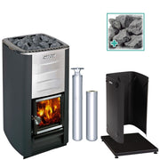 Harvia M3 16.5kW wood burning sauna stove package with stainless steel chimney kit, extension, protective bedding, sheath and stones